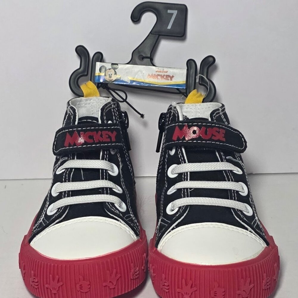 Disney Junior Toddler Boys Black and Red High Top Canvas Sneakers Size 7